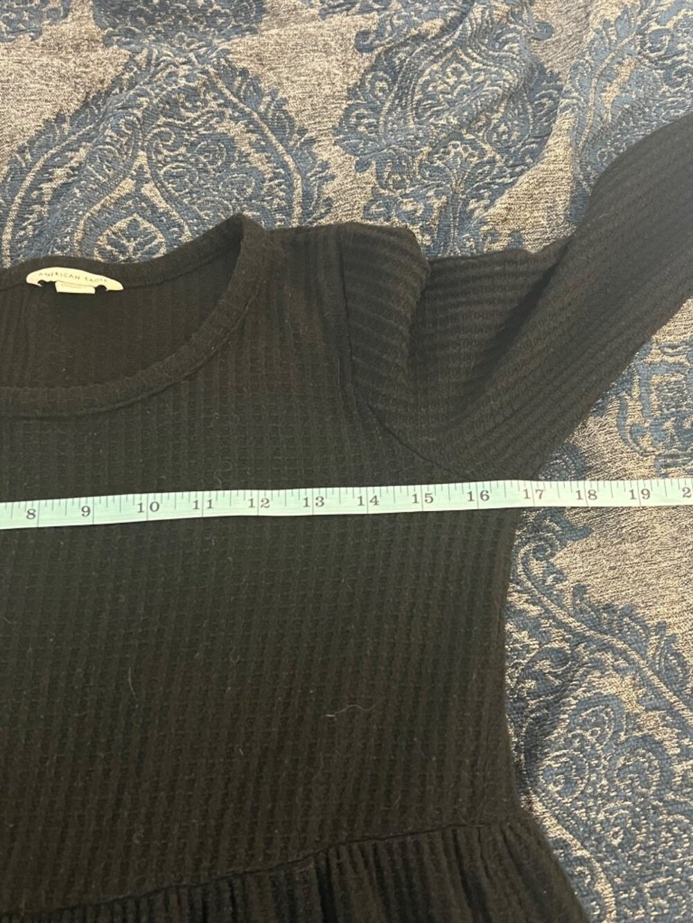 American Eagle Waffle Knit Mini Black Dress Tiered Long Sleeve Casual XS - Picture 7 of 9